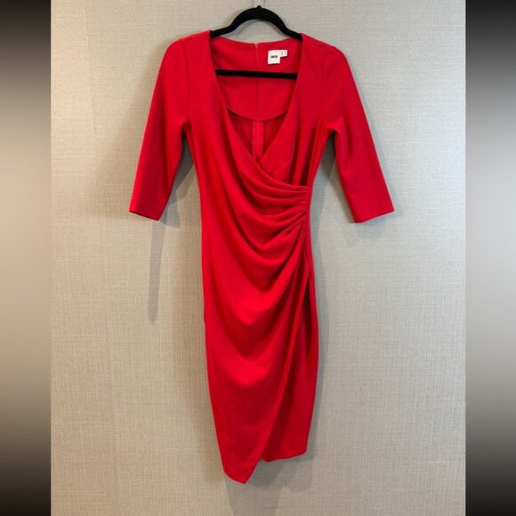 ASOS Red Deep V-neck 3/4 Sleeve Midi Dress - Picture 2 of 12